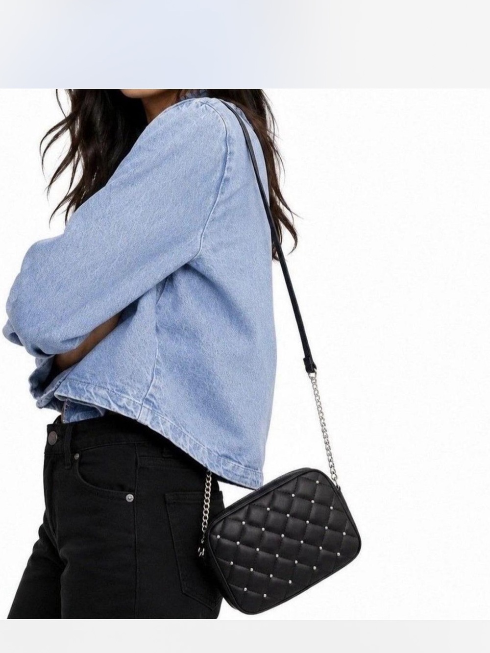 Rebecca Minkoff Black Quilted Crossbody with Silver Studs NWT